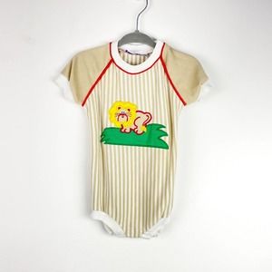 Vintage Doe-Spun Lion Striped Knit Romper Size 12 Months